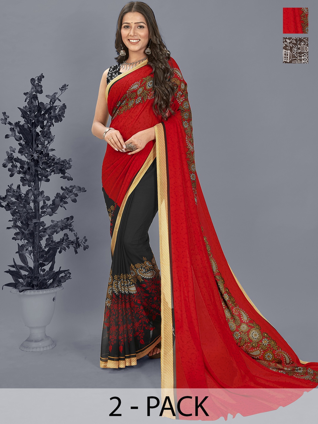

ANAND SAREES Selection of 2 Printed Saree, Brown
