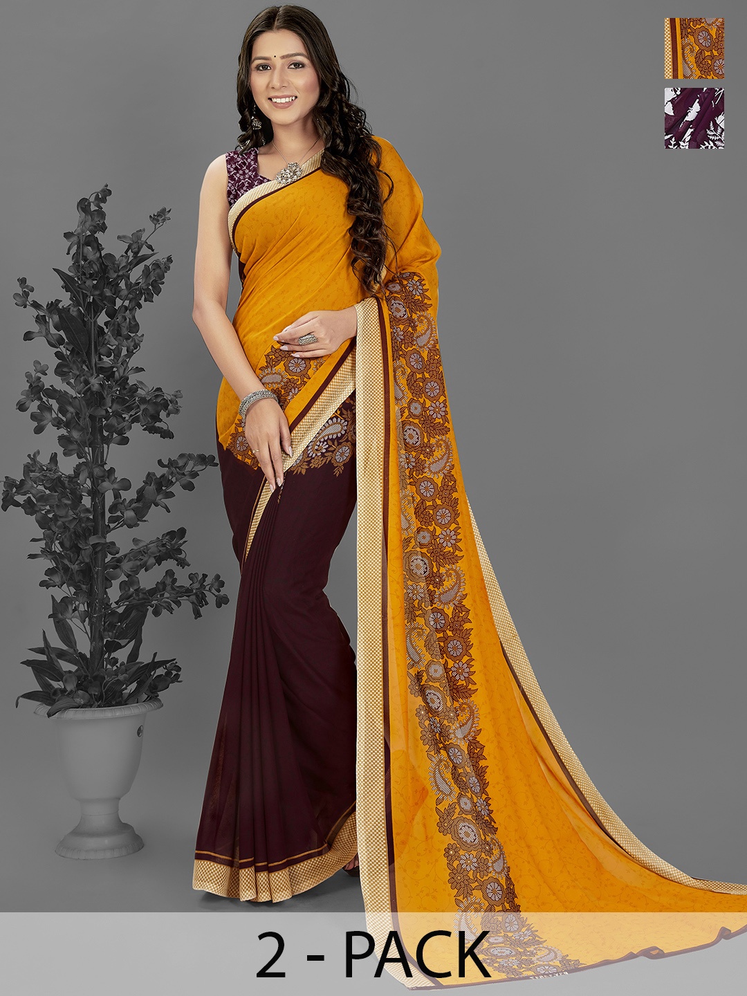 

ANAND SAREES Floral Saree Pack of 2, Burgundy