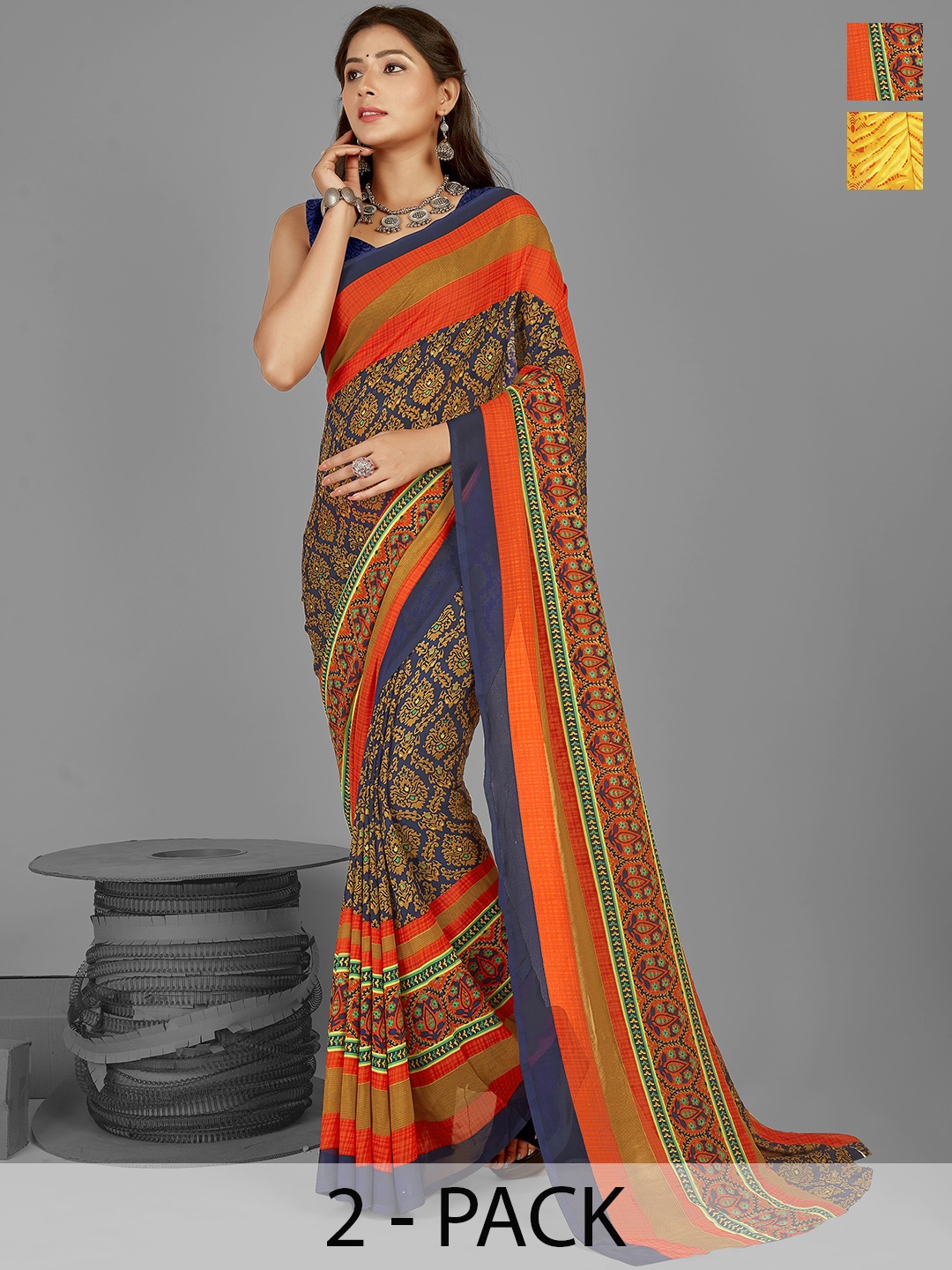 ANAND SAREES Floral Saree Pack of 2, Yellow