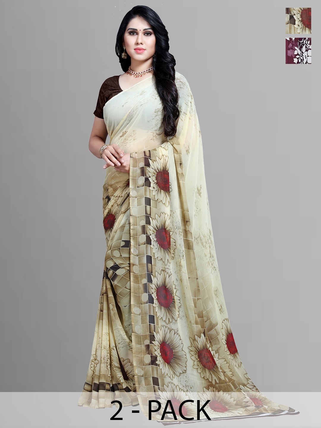

ANAND SAREES Floral Poly Georgette Saree, Burgundy