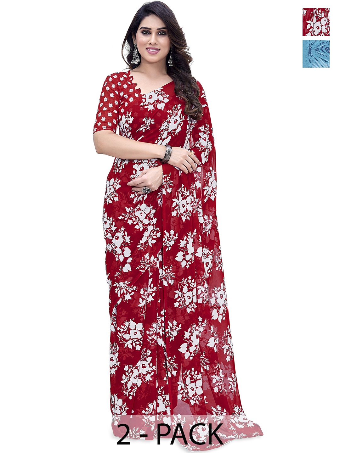 

ANAND SAREES Floral Saree Pack of 2, Red