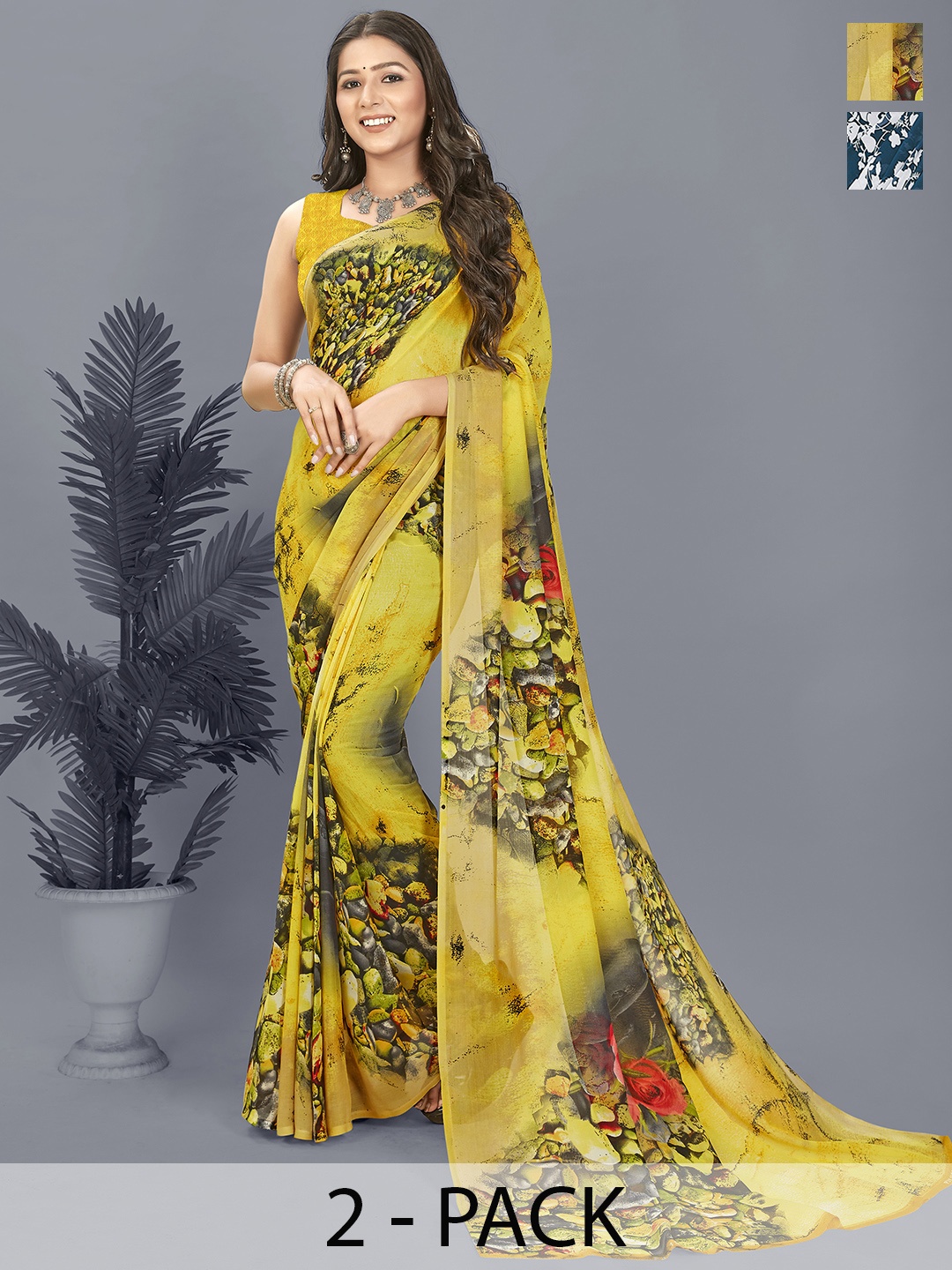 

ANAND SAREES Floral Saree Pack of 2, Blue