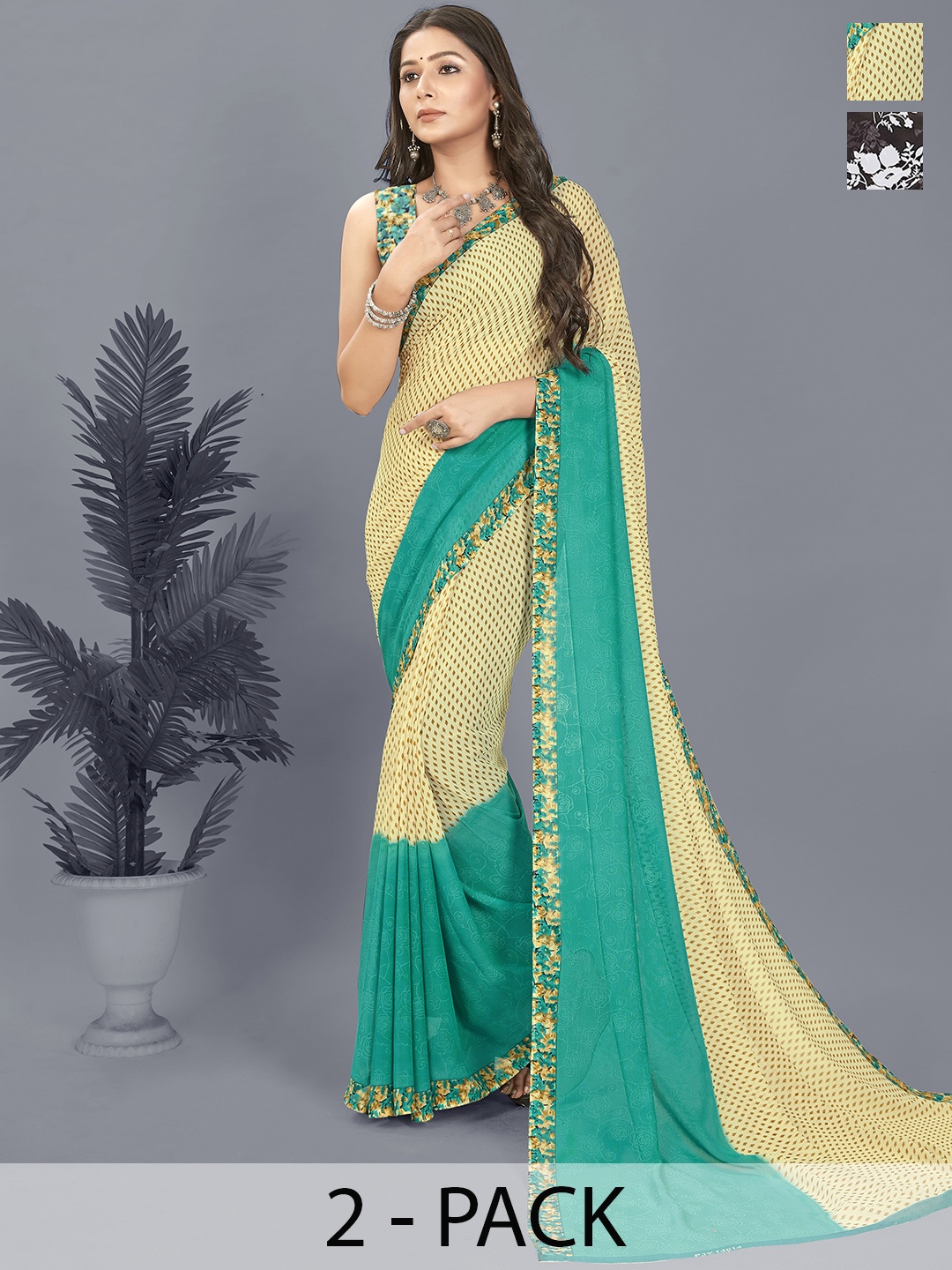 

ANAND SAREES Floral Saree Pack of 2, Black