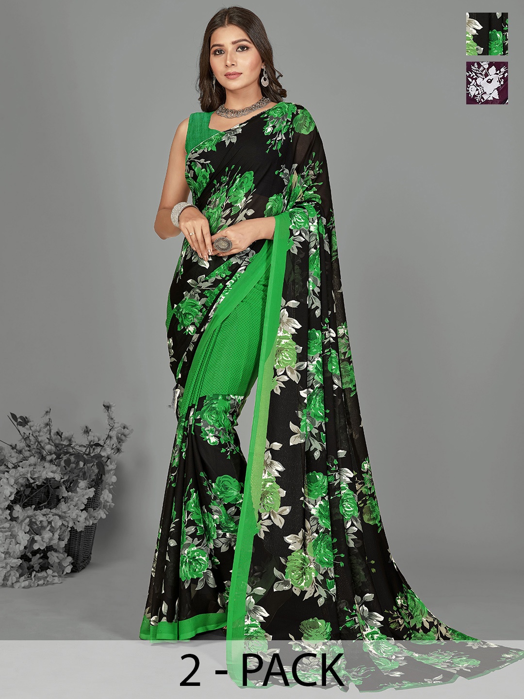 

ANAND SAREES Floral Saree Pack of 2, Purple