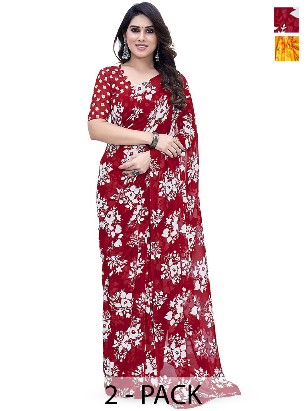 

ANAND SAREES Selection Of 2 Printed Saree, Red