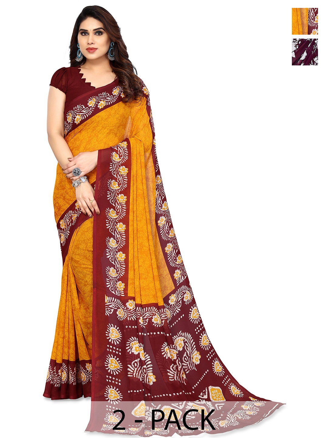 

ANAND SAREES Floral Poly Georgette Saree, Burgundy