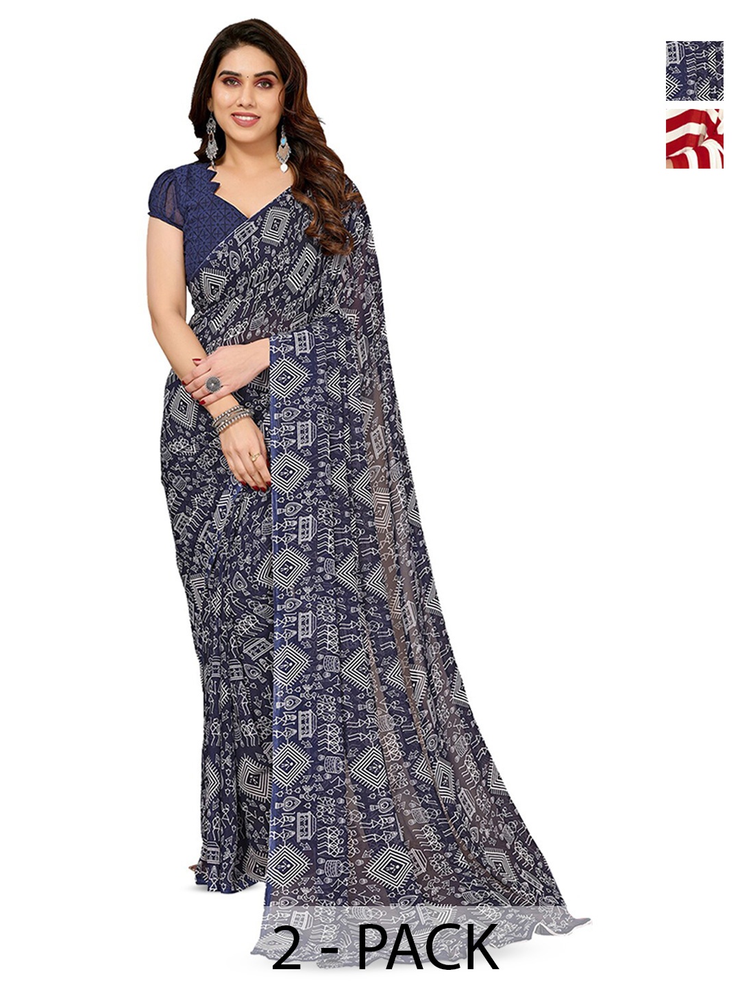 

ANAND SAREES Selection Of 2 Warli Printed Saree, Blue