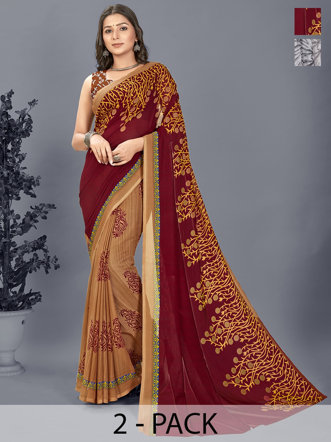 

ANAND SAREES Selection of 2 Printed Saree, Grey