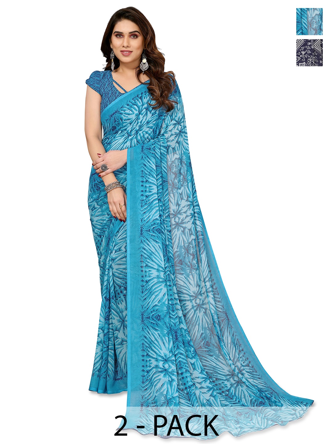 

ANAND SAREES Selection of 2 Printed Saree, Navy blue
