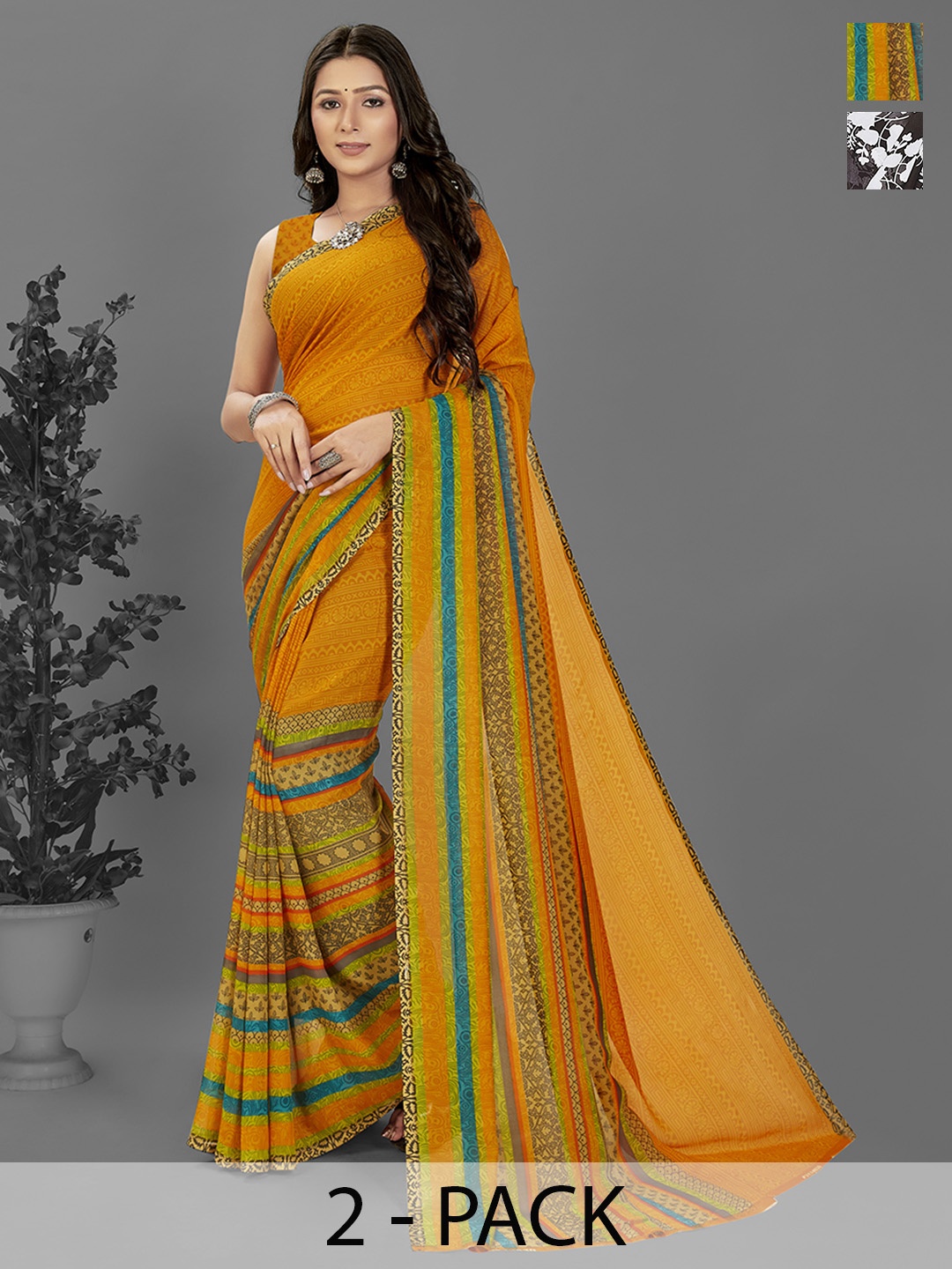 

ANAND SAREES Selection of 2 Printed Saree, Mustard