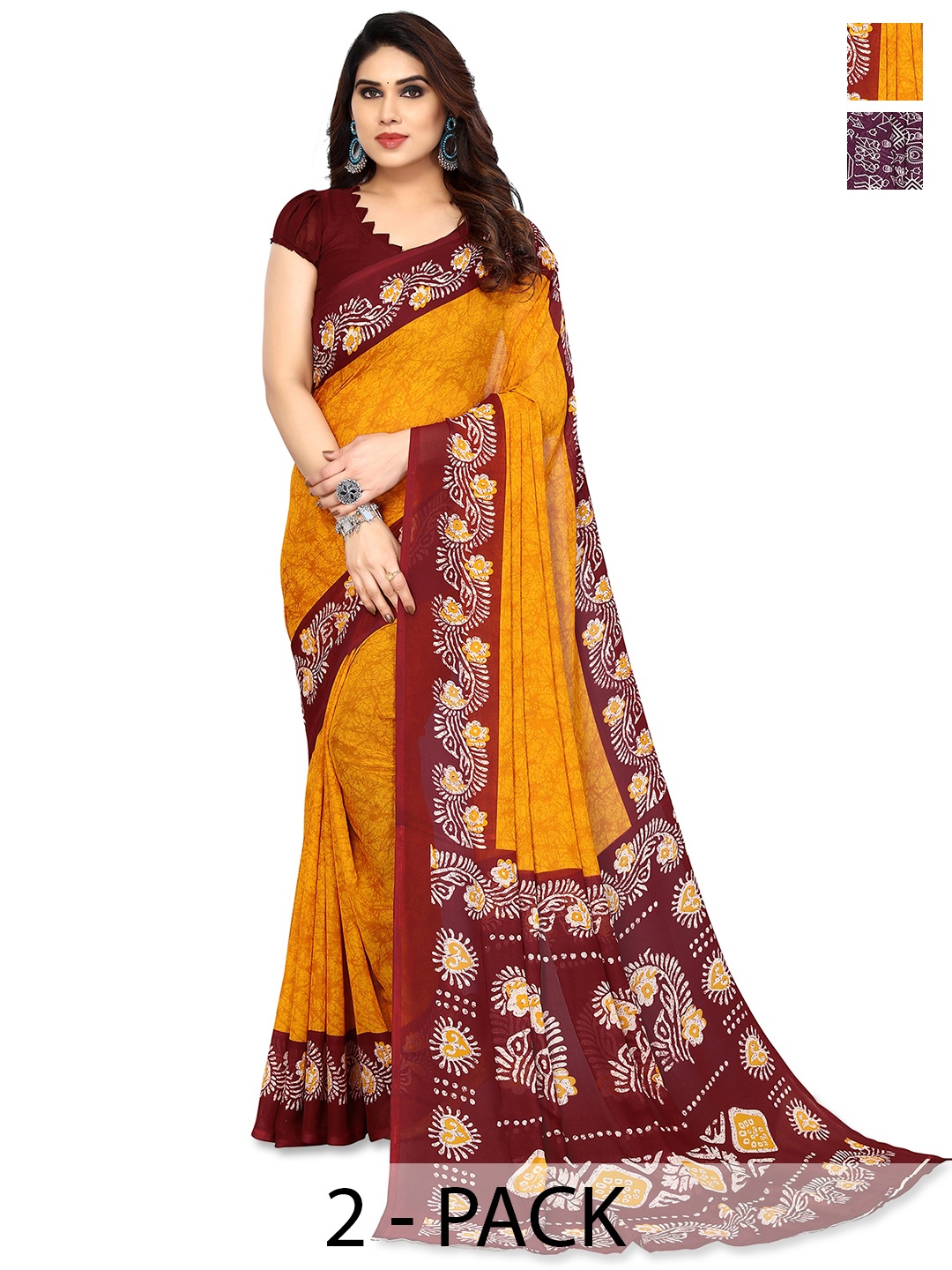 

ANAND SAREES Floral Poly Georgette Saree, Burgundy
