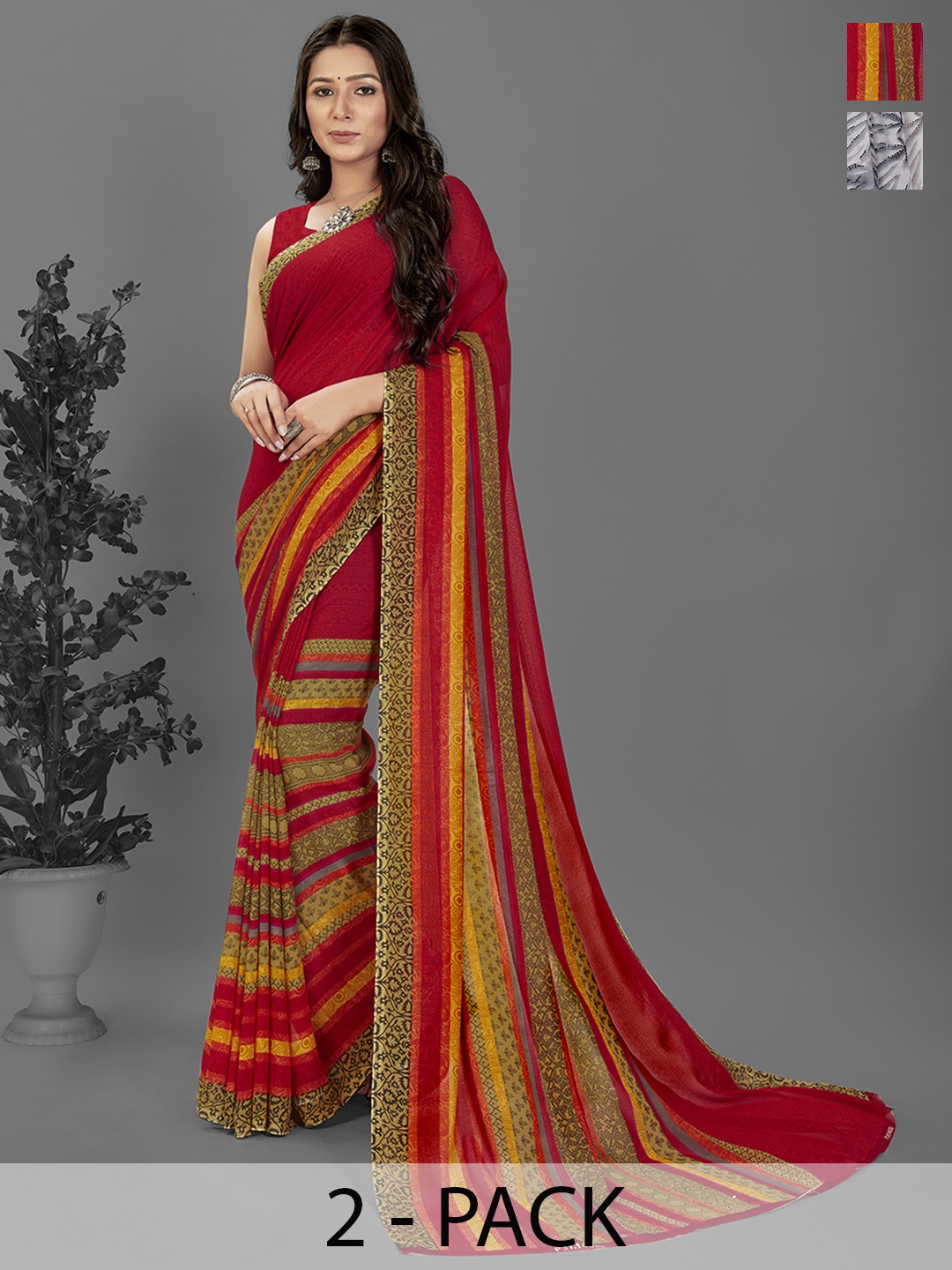 ANAND SAREES Selection of 2 Printed Saree, Grey