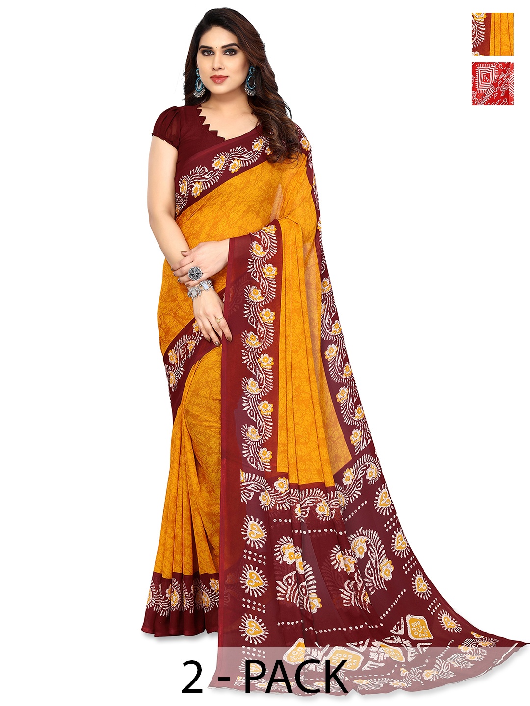 

ANAND SAREES Ethnic Motifs Poly Georgette Saree, Red