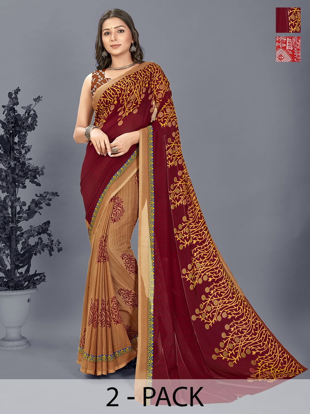 

ANAND SAREES Selection of 2 Printed Saree, Red