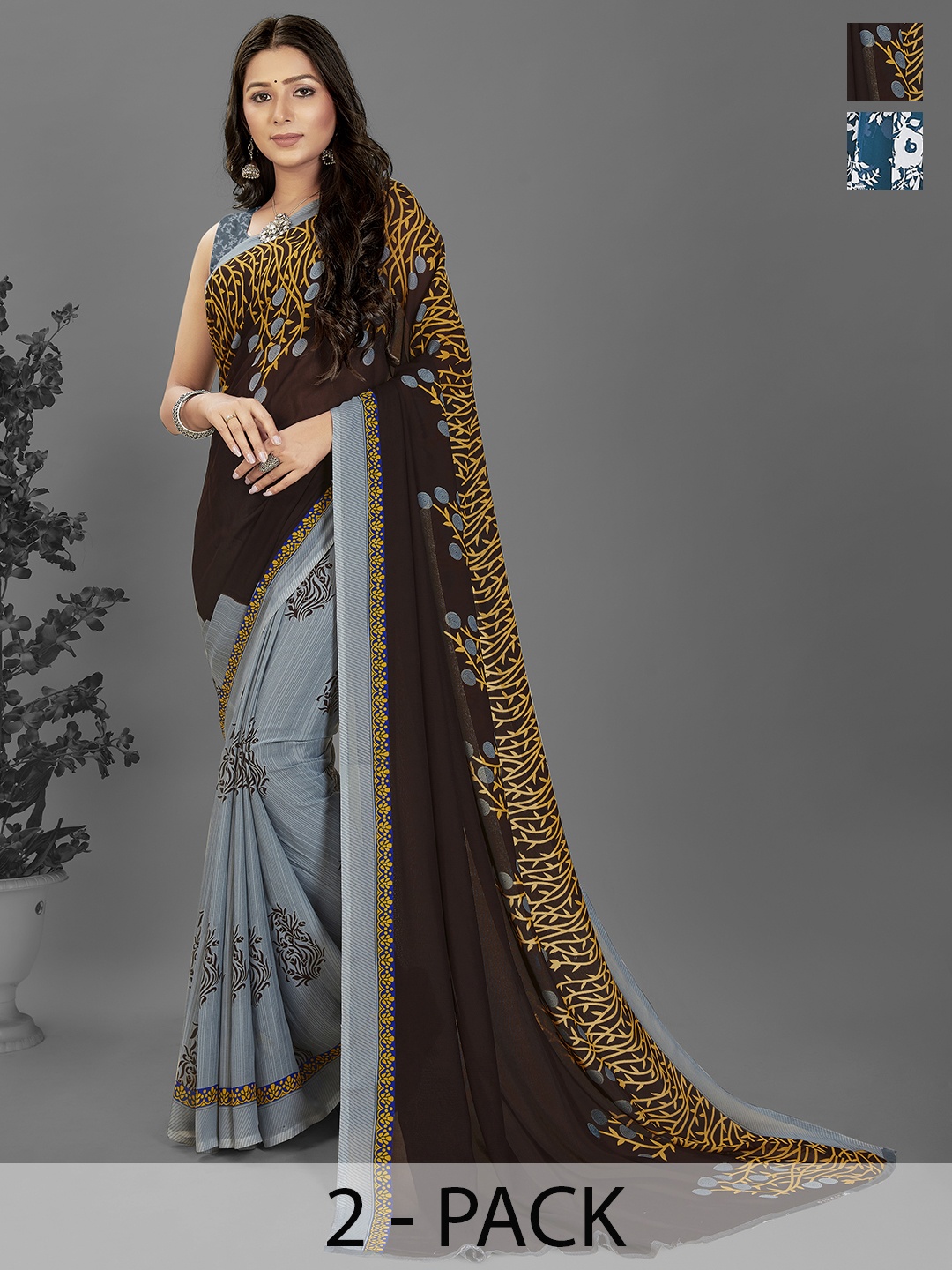 

ANAND SAREES Selection of 2 Floral Printed Saree, Teal