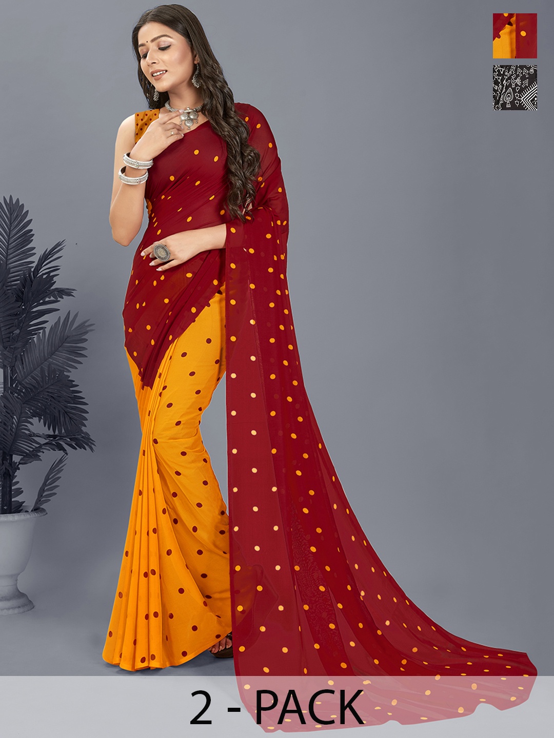 

ANAND SAREES Selection of 2 Printed Saree, Black
