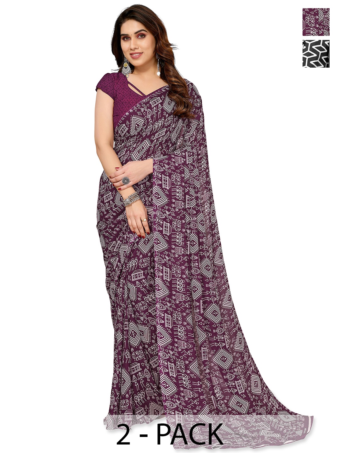 

ANAND SAREES Selection of 2 Printed Saree, Purple