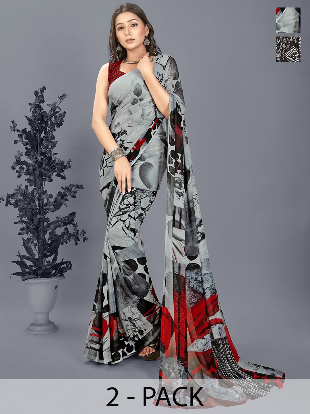 

ANAND SAREES Selection of 2 Printed Saree, Black