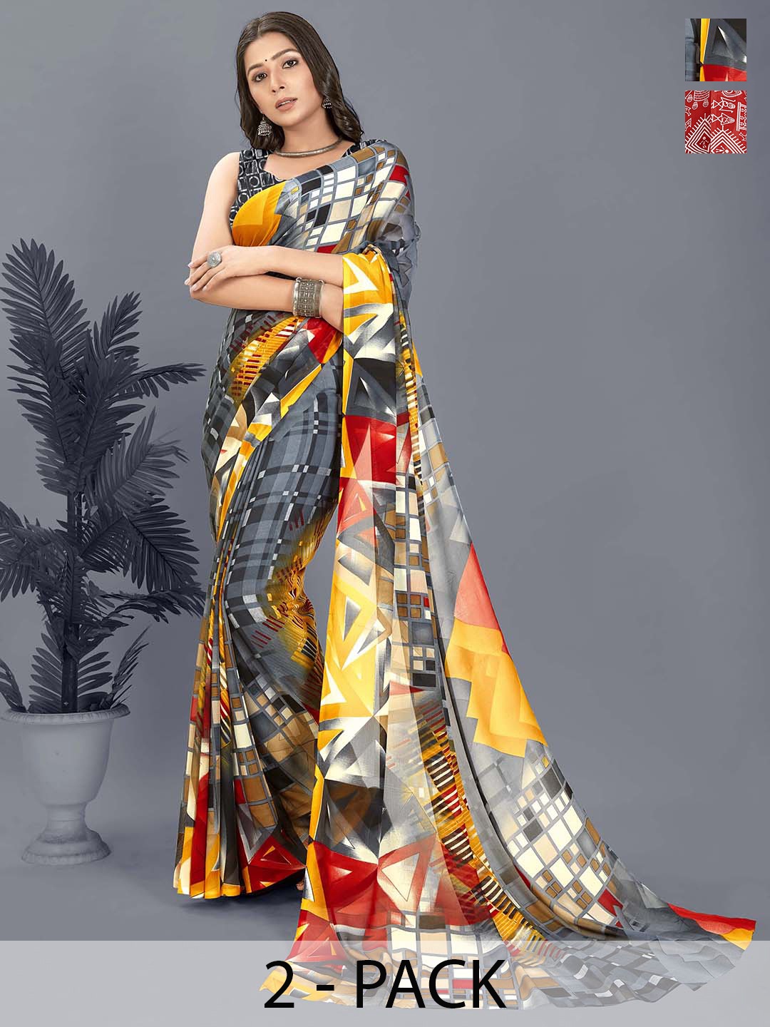 

ANAND SAREES Selection of 2 Printed Saree, Red