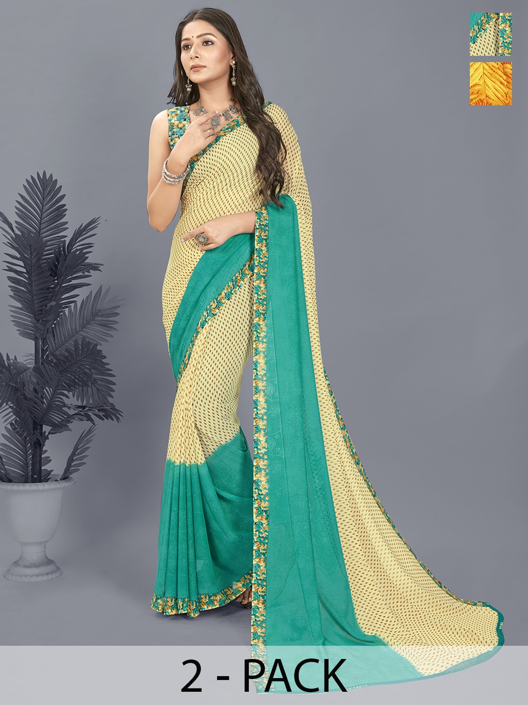 ANAND SAREES Selection of 2 Printed Saree, Yellow