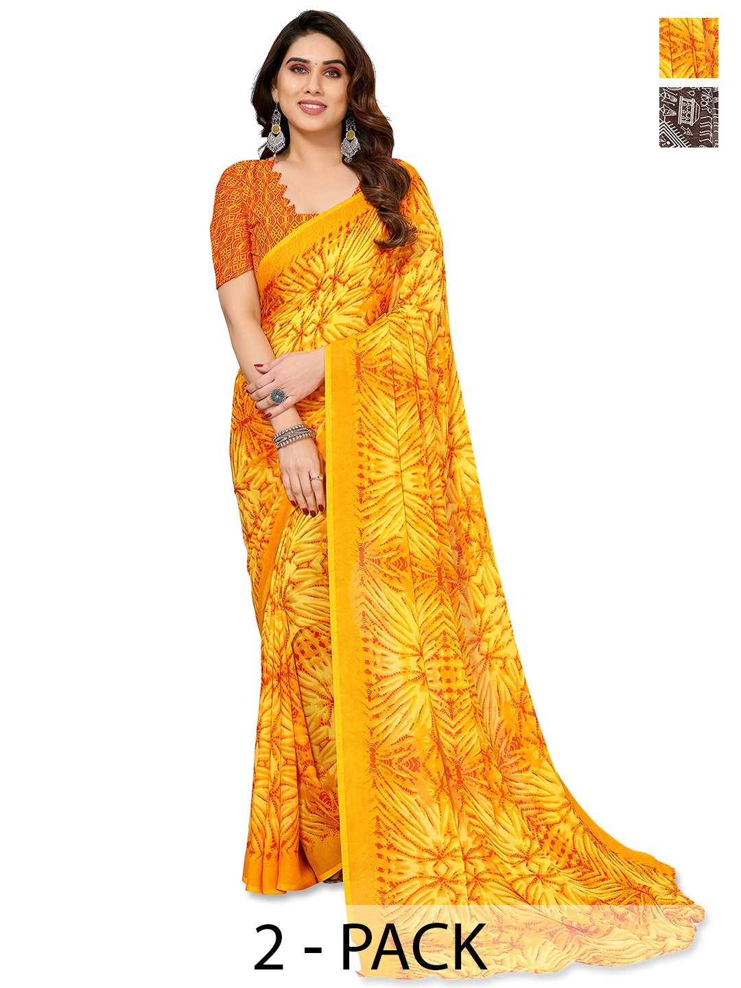 

ANAND SAREES Selection of 2 Printed Saree, Yellow