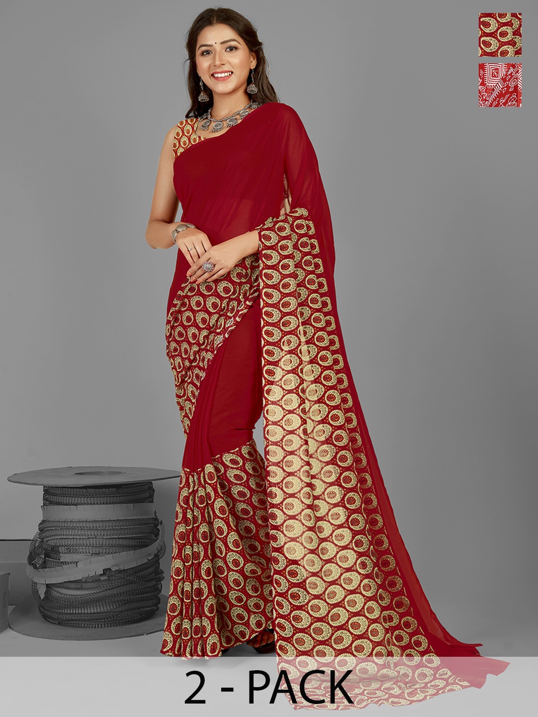 

ANAND SAREES Selection of 2 Printed Saree, Red