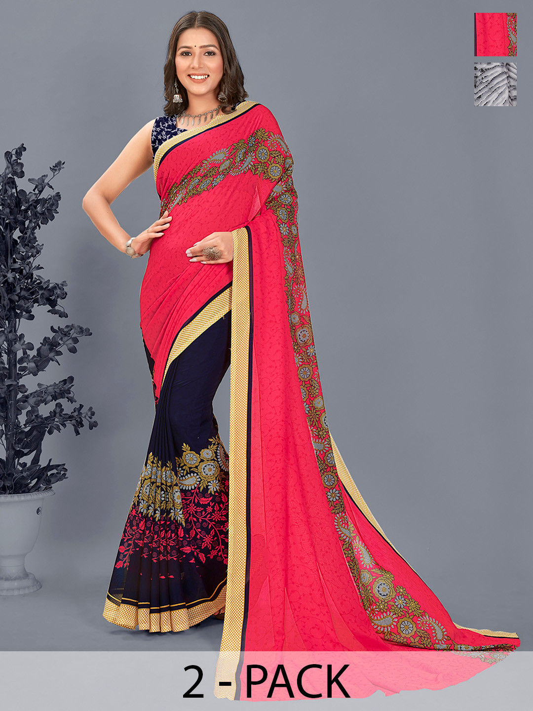 

ANAND SAREES Selection of 2 Printed Saree, Pink