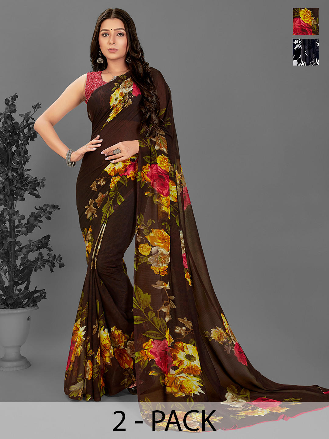 

ANAND SAREES Floral Poly Georgette Saree, Black