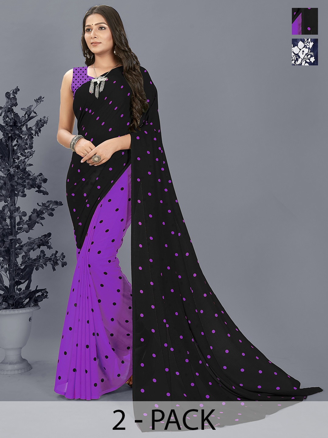 ANAND SAREES Selection of 2 Floral Printed Saree, Purple