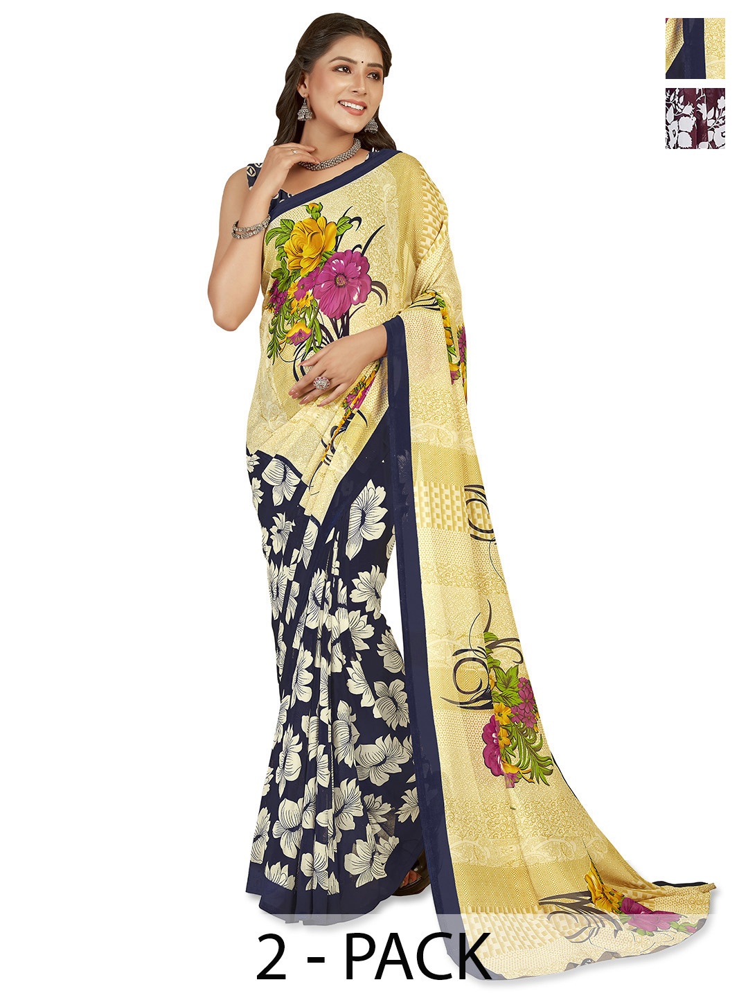 

ANAND SAREES Floral Poly Georgette Saree, Cream