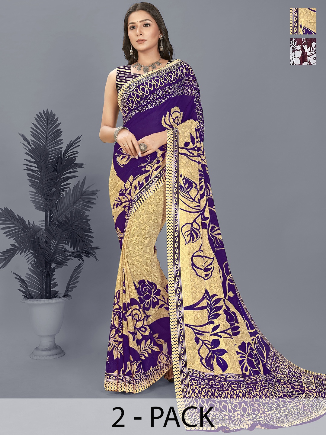 

ANAND SAREES Floral Poly Georgette Saree, Burgundy