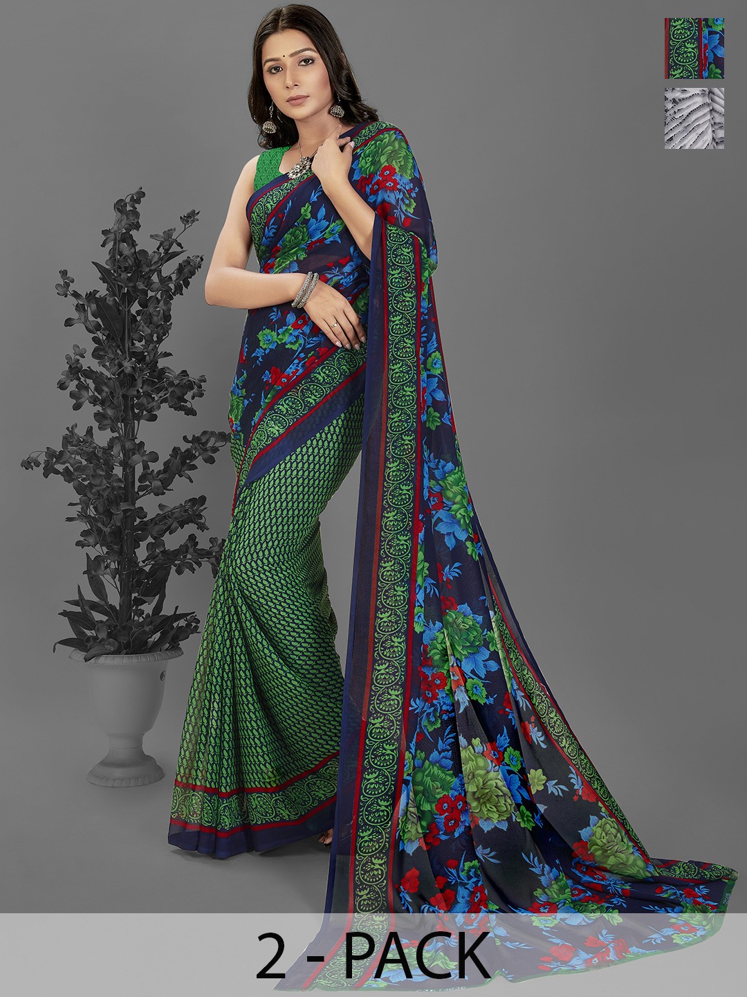 

ANAND SAREES Printed Pack of 2 Saree, Grey