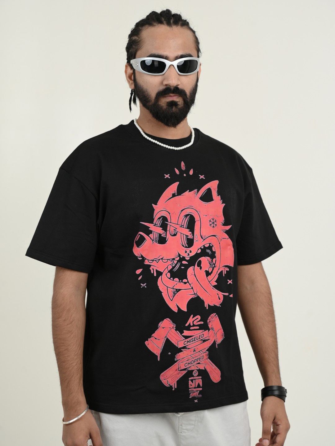 

Unfussy Men Printed Mandarin Collar T-shirt, Black