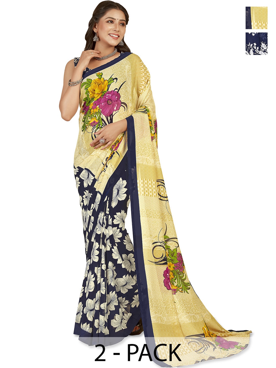 

ANAND SAREES Floral Poly Georgette Saree, Beige