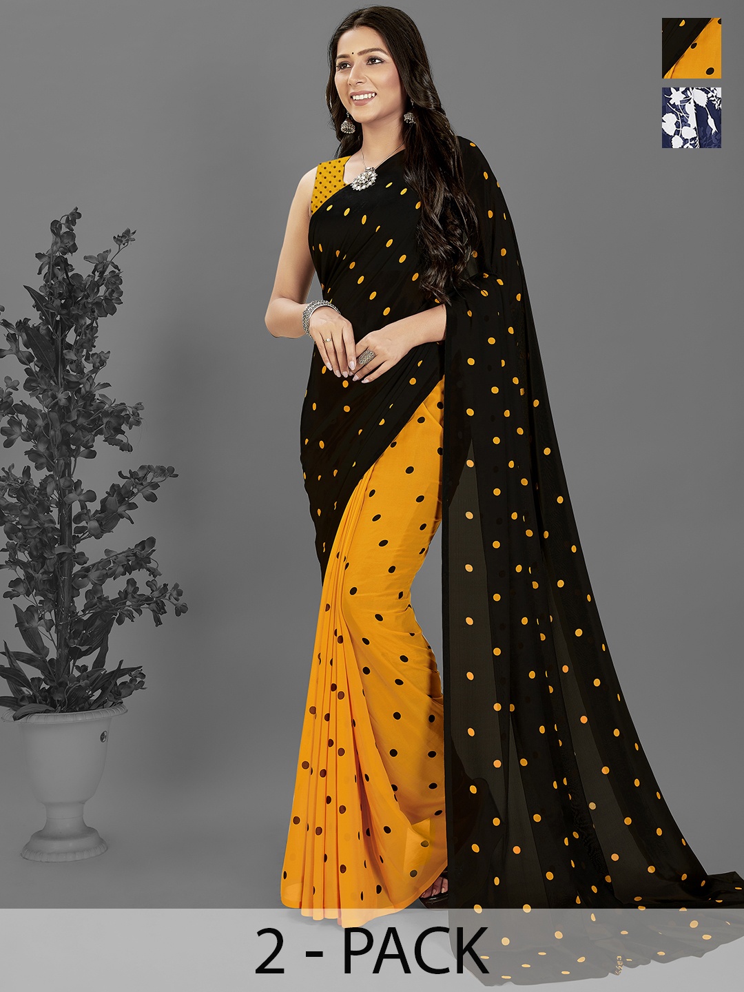 

ANAND SAREES Floral Pack of 2 Saree, Blue