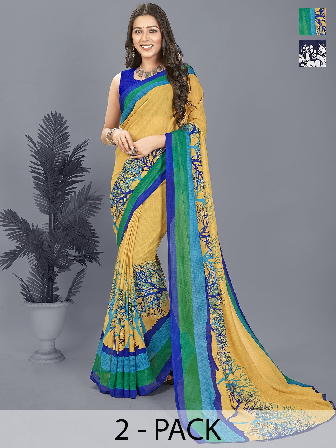 

ANAND SAREES Floral Pack of 2 Saree, Blue