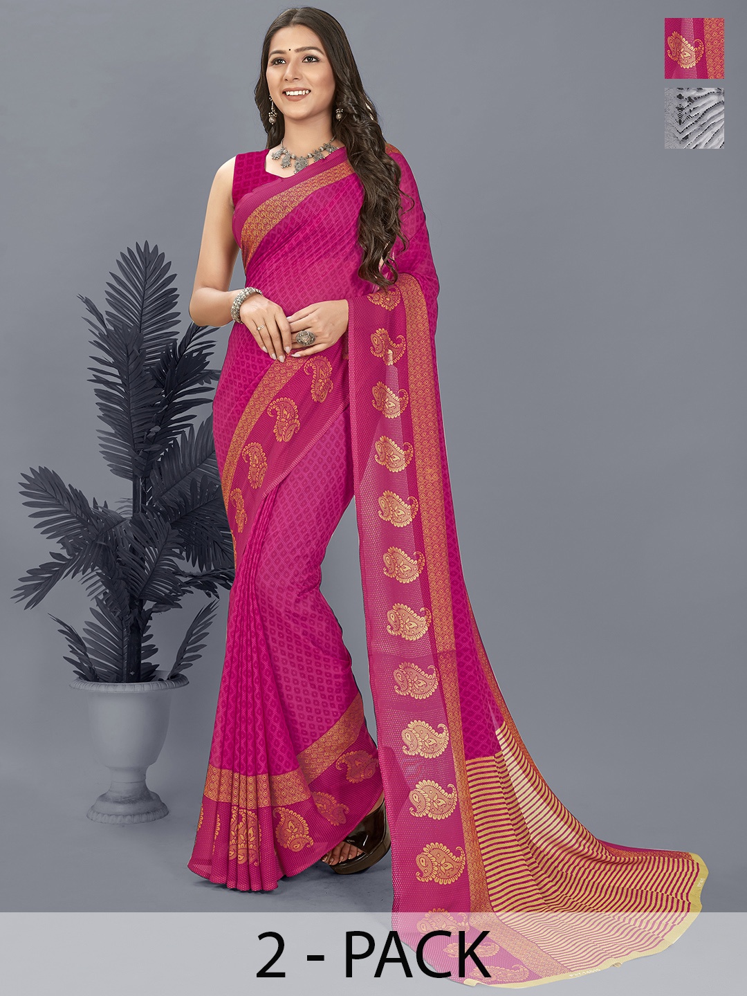 

ANAND SAREES Printed Pack of 2 Saree, Grey