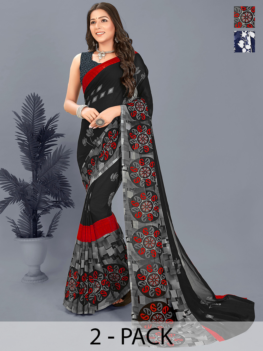 

ANAND SAREES Floral Pack of 2 Saree, Blue