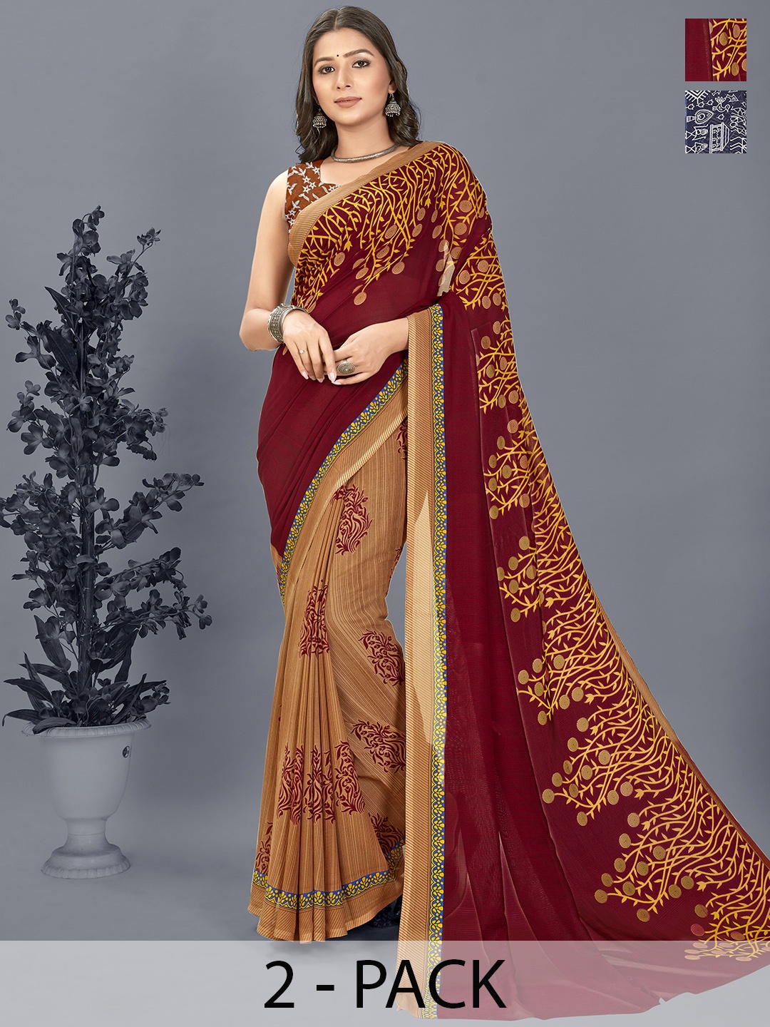 

ANAND SAREES Warli Pack of 2 Saree, Blue