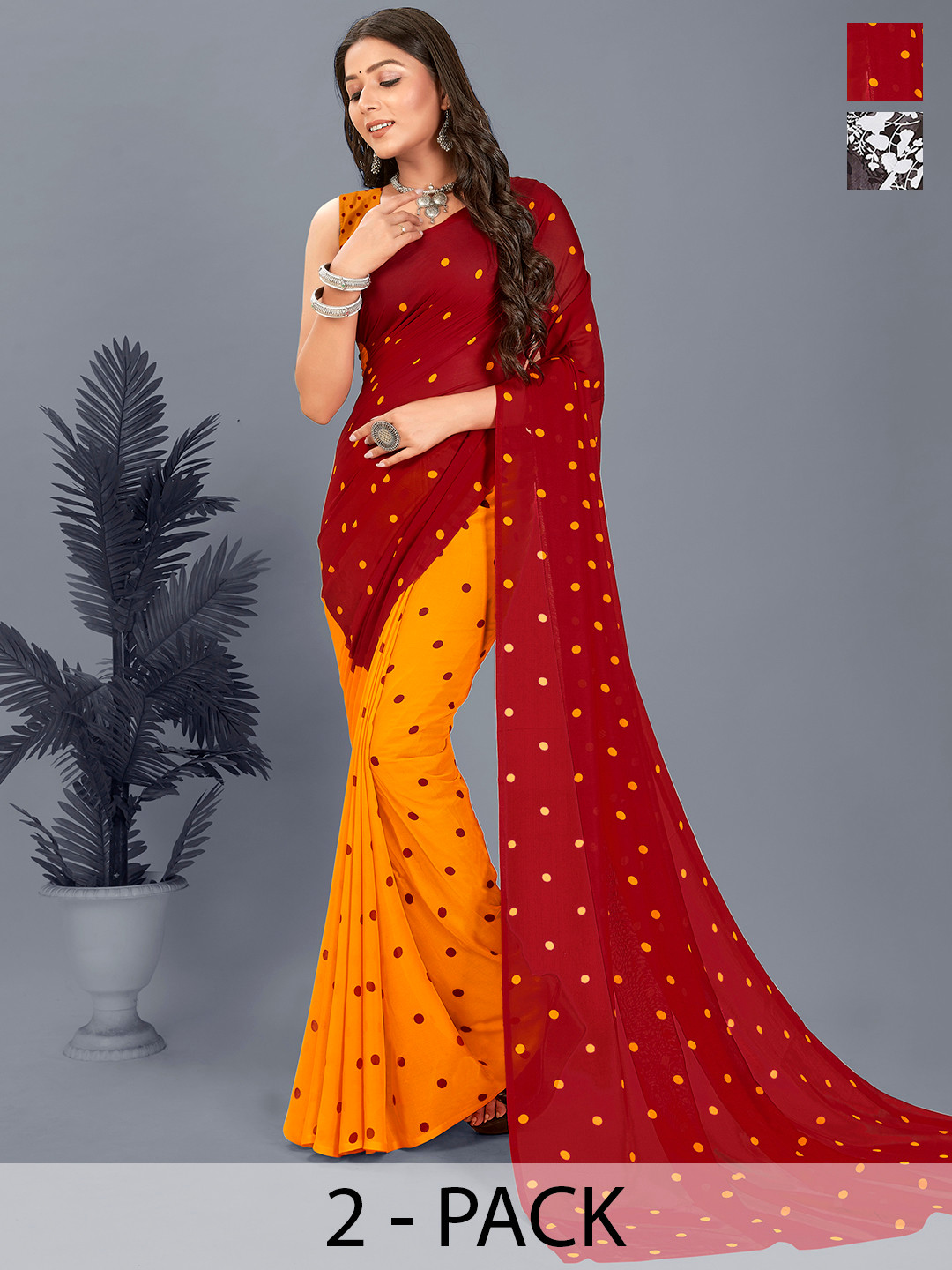

ANAND SAREES Floral Pack of 2 Saree, Brown