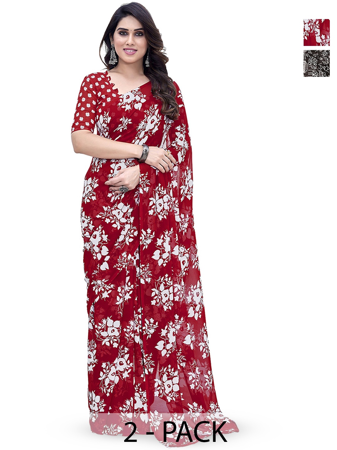 

ANAND SAREES Selection Of 2 Floral Printed Saree, Maroon