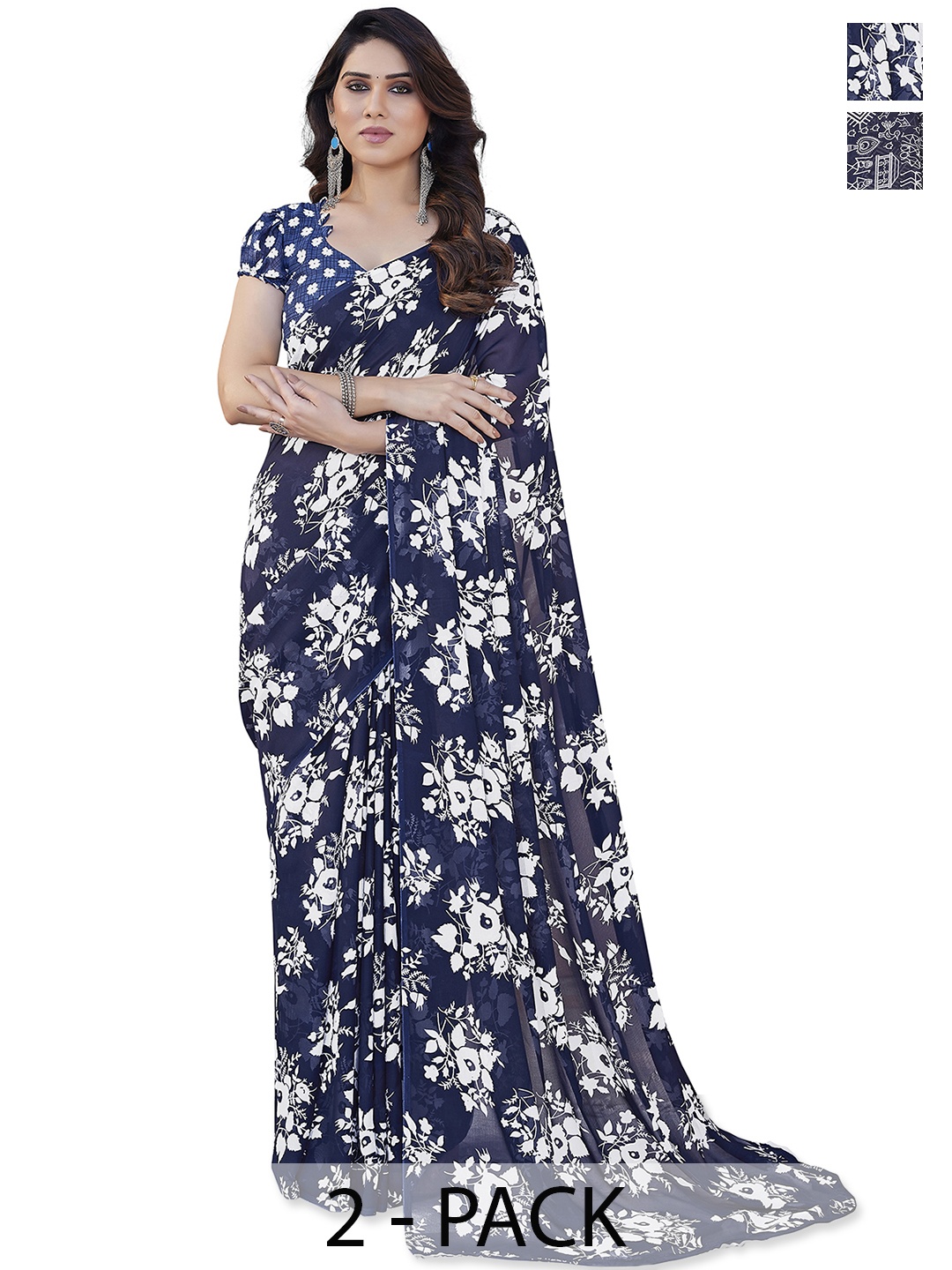 

ANAND SAREES Floral Pack of 2 Saree, Teal