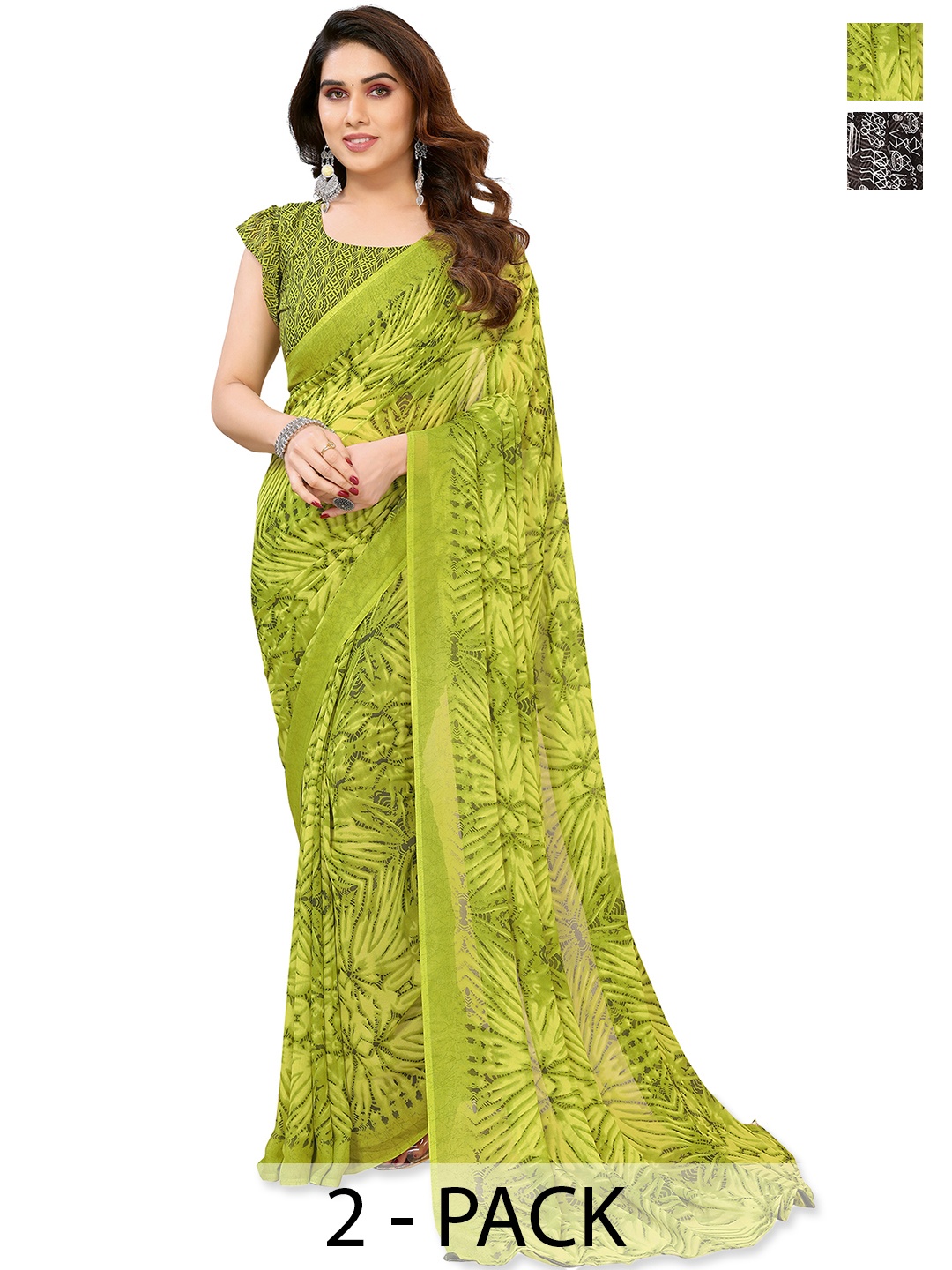 

ANAND SAREES Printed Pack of 2 Saree, Green