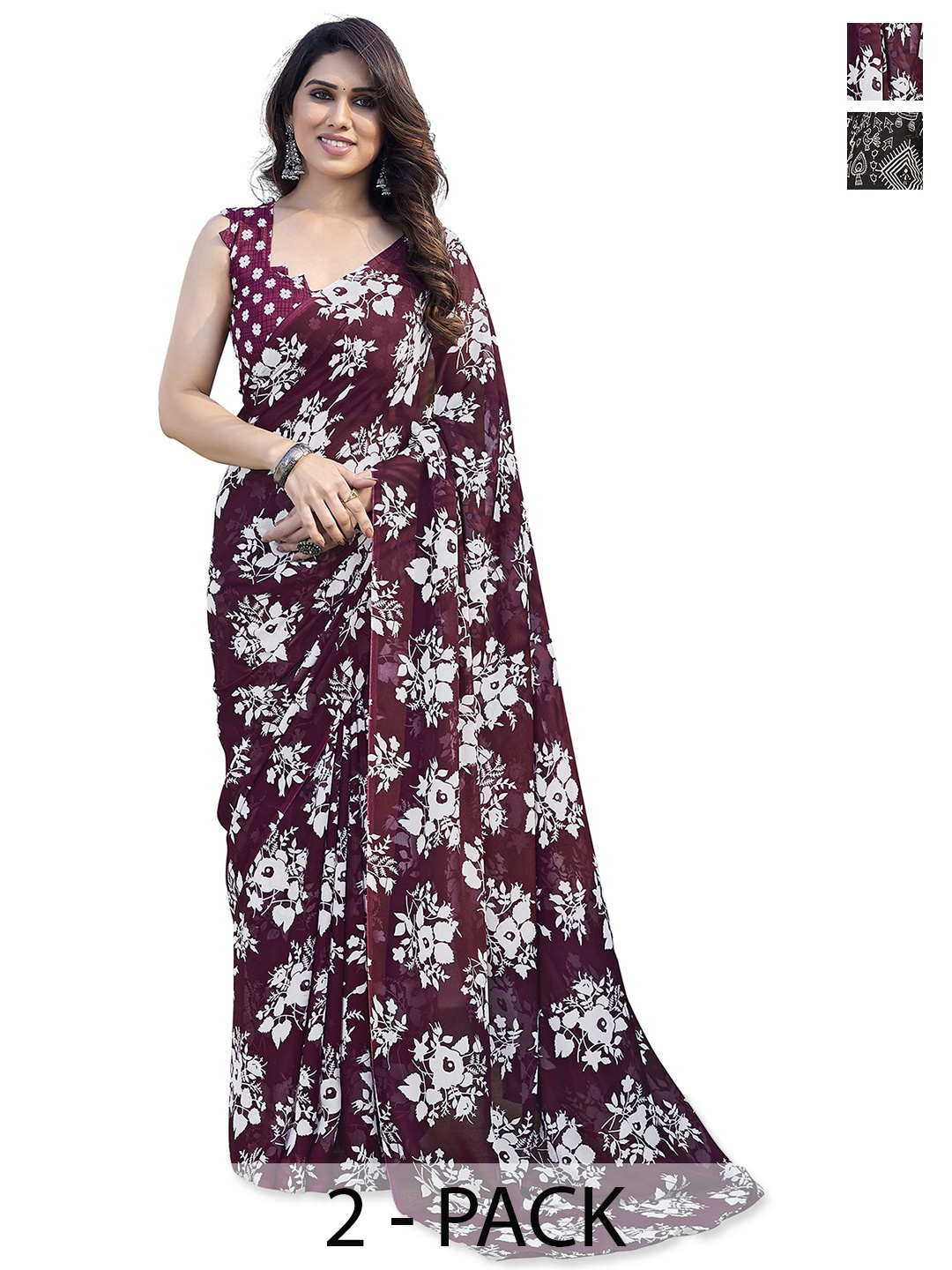 

ANAND SAREES Warli Pack of 2 Saree, Black
