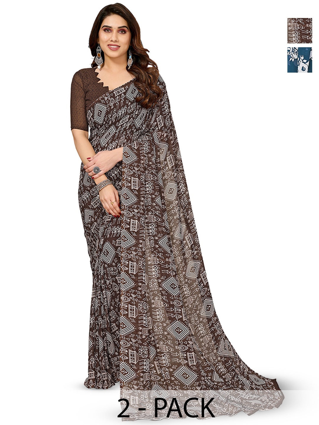 

ANAND SAREES Selection Of 2 Floral Printed Saree, Blue