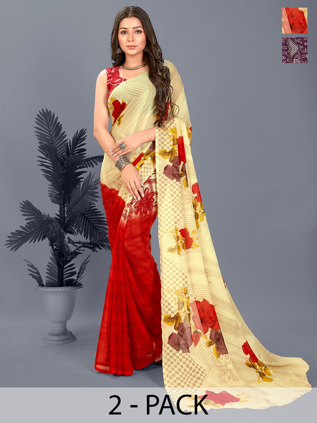 

ANAND SAREES Warli Pack of 2 Saree, Purple