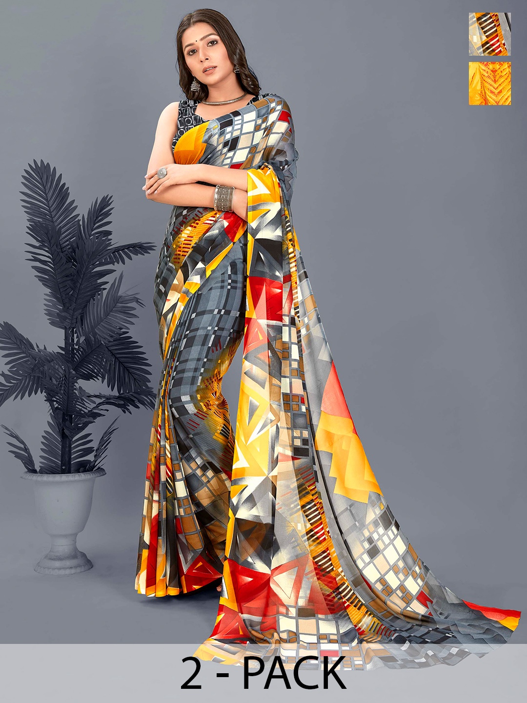 

ANAND SAREES Printed Pack of 2 Saree, Grey