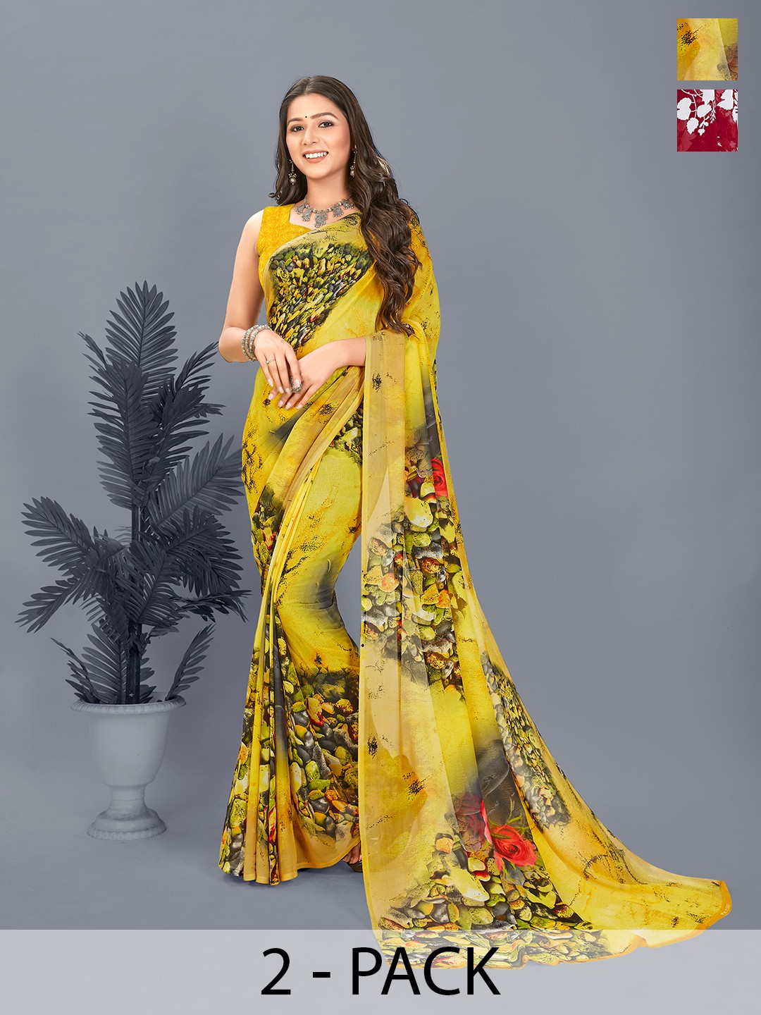 

ANAND SAREES Printed Pack of 2 Saree, Yellow