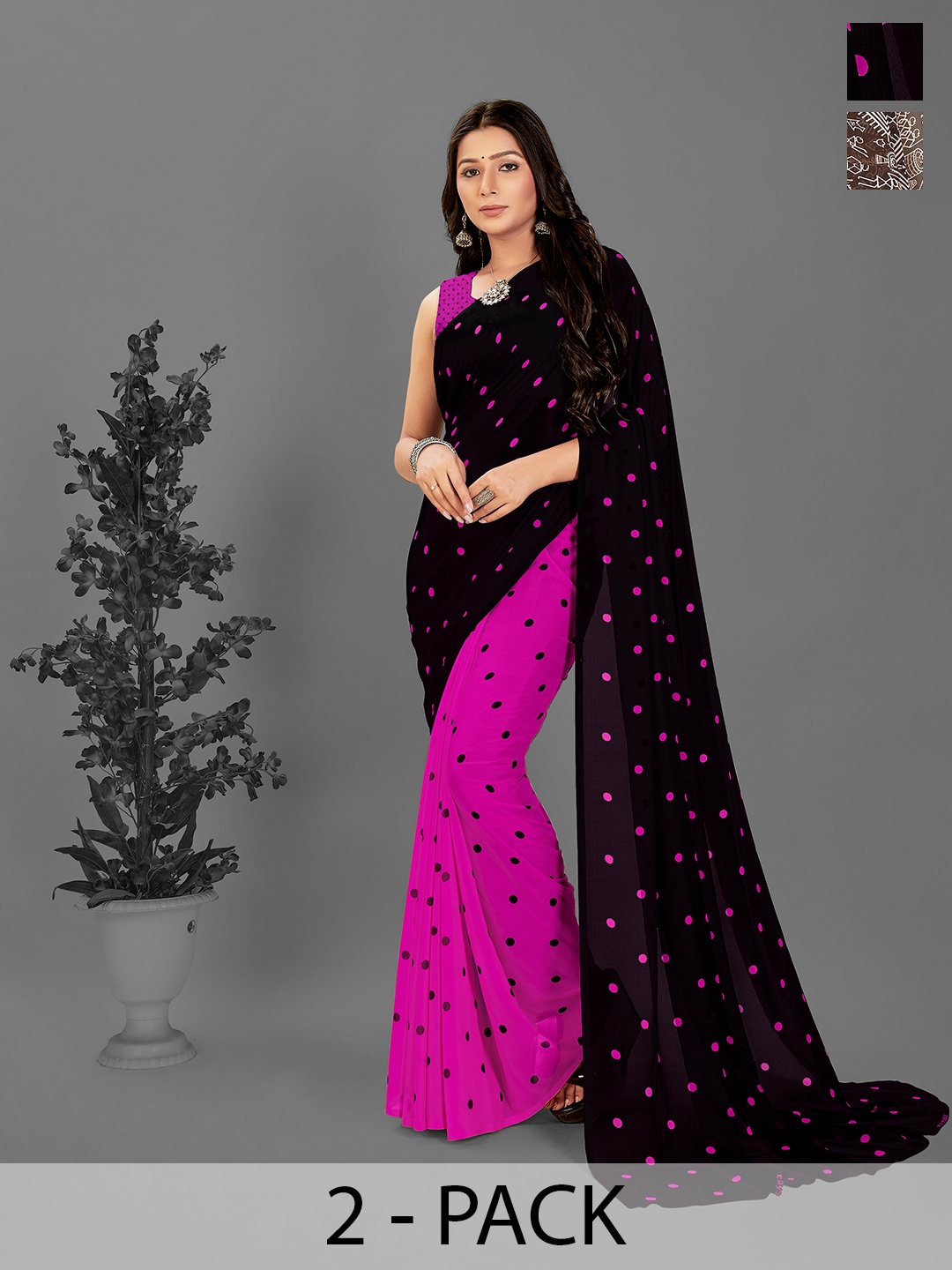 

ANAND SAREES Warli Pack of 2 Saree, Brown
