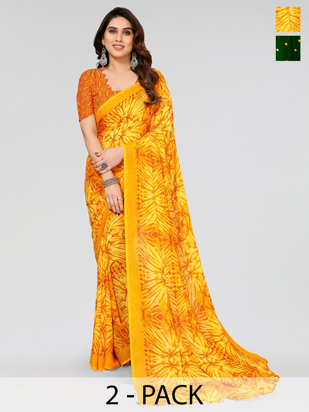 

ANAND SAREES Printed Pack of 2 Saree, Yellow